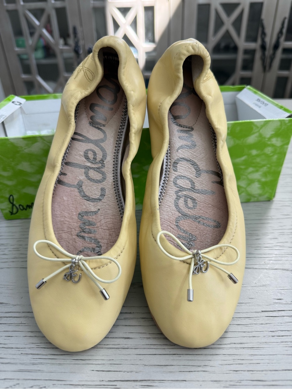 Sam Edelman Pale Yellow Leather Ballet Flats with Bow